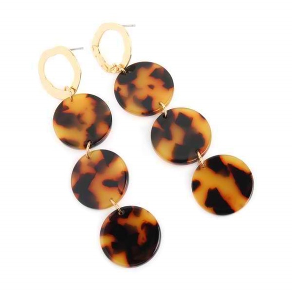 3 Dangling Circle Tortoise Acetate Earrings - Picture 2 of 2